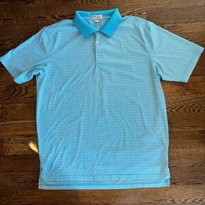 Peter Millar Crown Ease Polo Shirt Men’s XL Blue White Stripe Cotton Golf